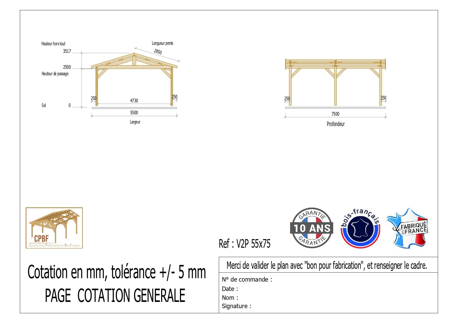 Carport Charpente deux pentes 550cmx750cm, bois DOUGLAS Français  (Charpente en bois-auvent-abri voiture),  41.25 m². Garantie 10 ans - Image 2
