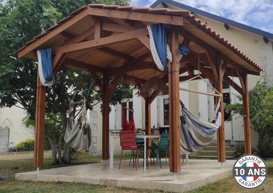 Carport Charpente deux pentes 550cmx750cm, bois DOUGLAS Français (Charpente en bois-auvent-abri voiture), 41.25 m². Garantie 10 ans - Image 1