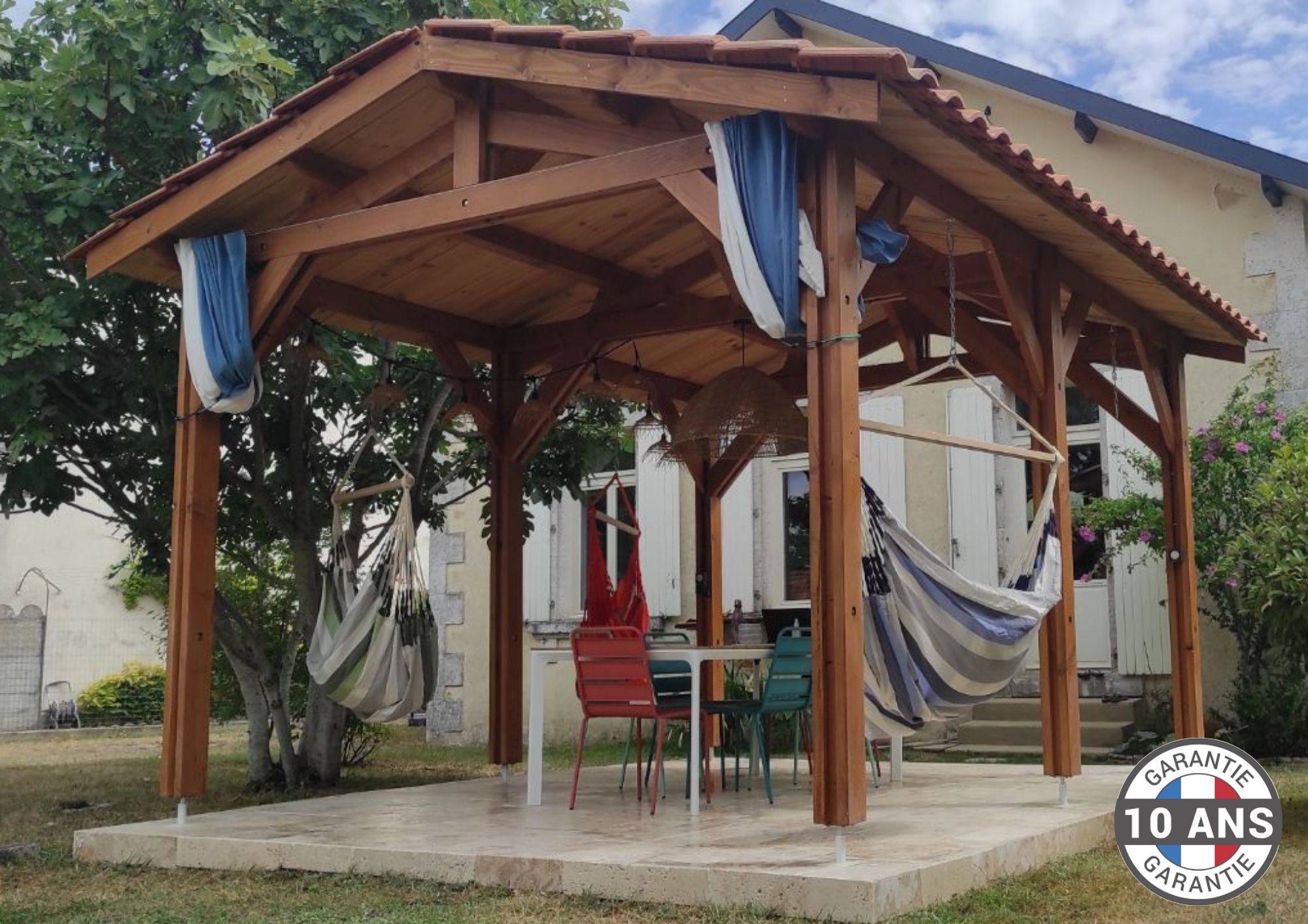 Carport Charpente deux pentes 550cmx750cm, bois DOUGLAS Français  (Charpente en bois-auvent-abri voiture),  41.25 m². Garantie 10 ans - Image 1