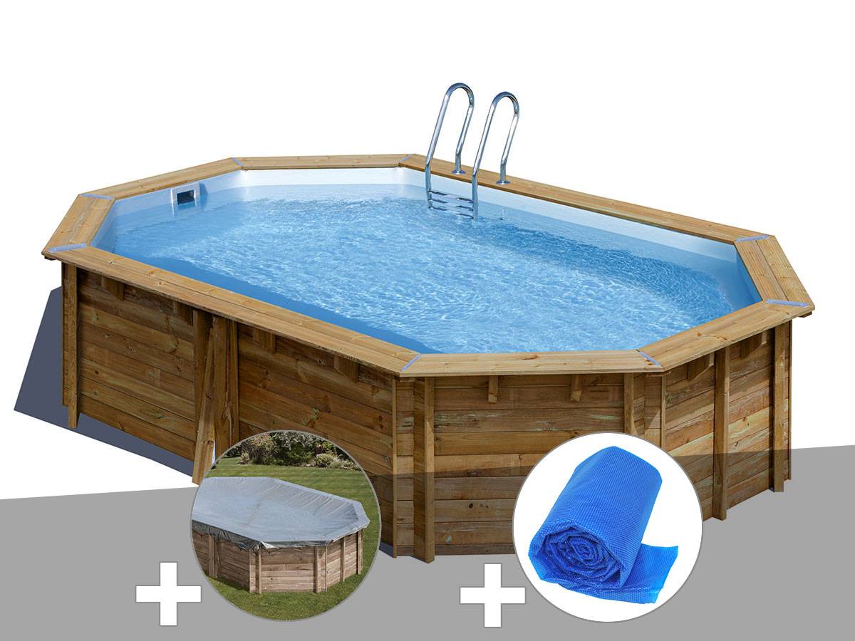 Gré - Kit piscine bois Gré Canelle 2 5,35 x 3,35 x 1,17 m + Bâche hiver + Bâche à bulles