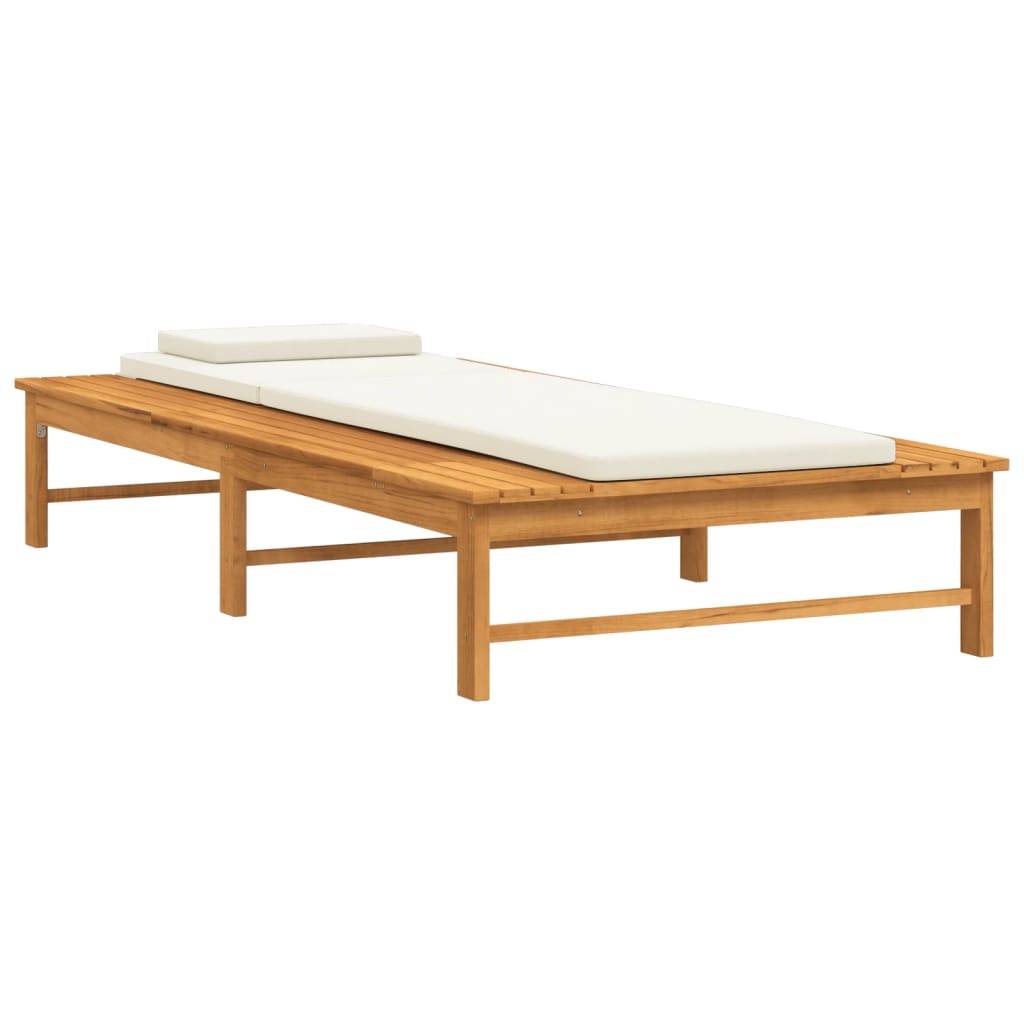 Helloshop26 - Transat chaise longue bain de soleil lit de jardin terrasse meuble d'extérieur coussin/oreiller blanc crème bois massif acacia - Imagen 1
