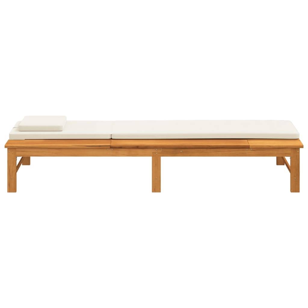 Helloshop26 - Transat chaise longue bain de soleil lit de jardin terrasse meuble d'extérieur coussin/oreiller blanc crème bois massif acacia - Imagen 3