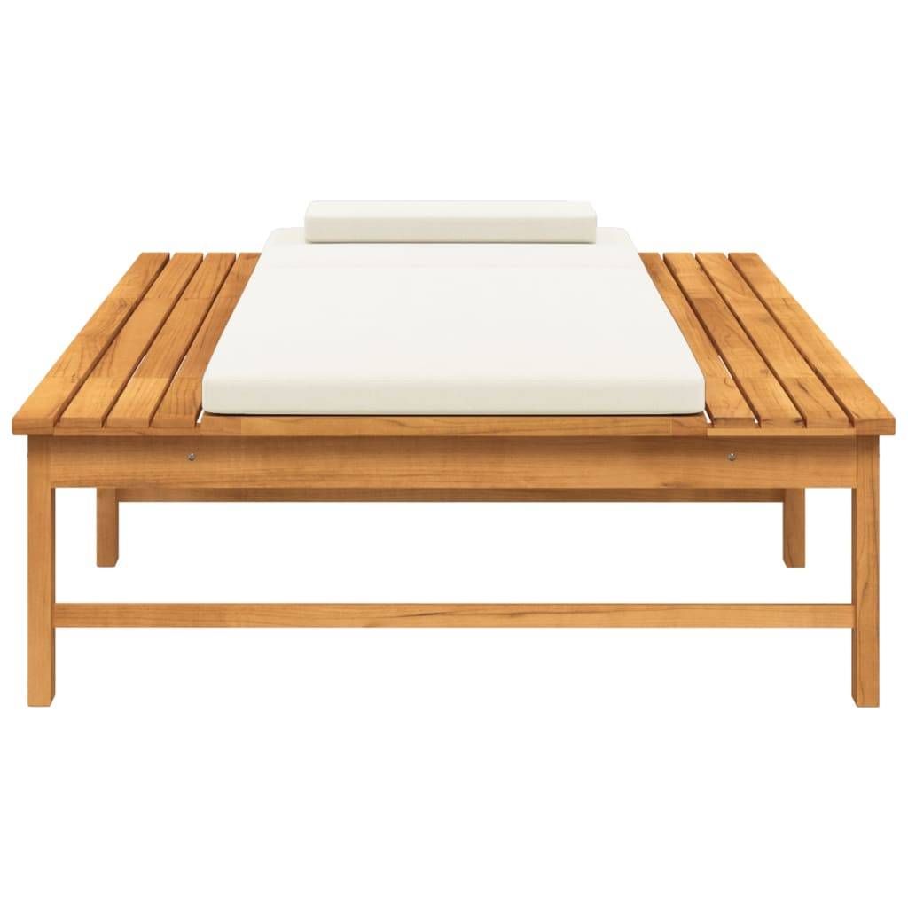 Helloshop26 - Transat chaise longue bain de soleil lit de jardin terrasse meuble d'extérieur coussin/oreiller blanc crème bois massif acacia - Imagen 2