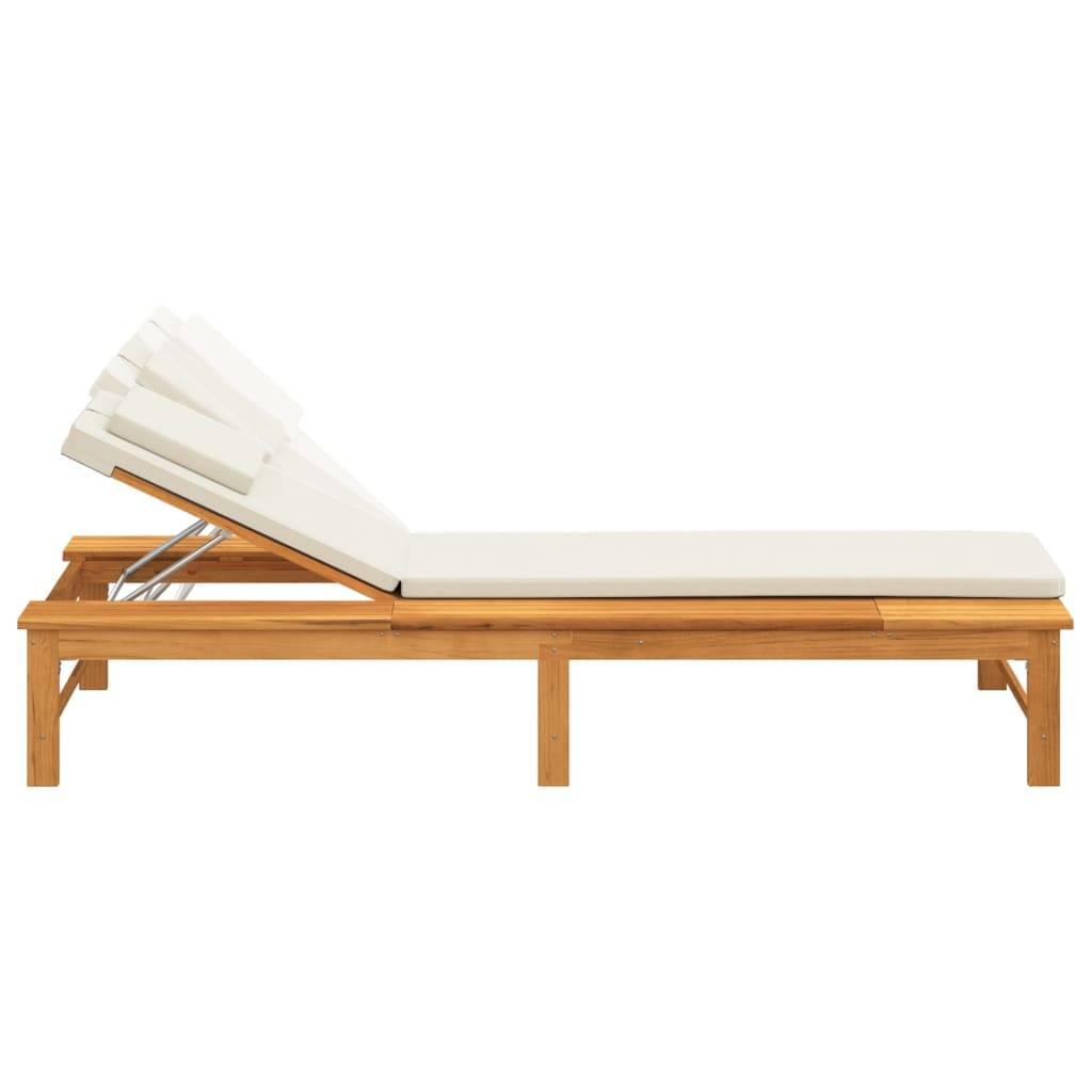 Helloshop26 - Transat chaise longue bain de soleil lit de jardin terrasse meuble d'extérieur coussin/oreiller blanc crème bois massif acacia - Imagen 4