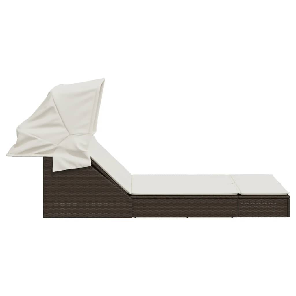 Lit Jardin Double Toit Pare-Soleil Résine Tressée Marron – ComfortXL Outdoor Living - Image 4