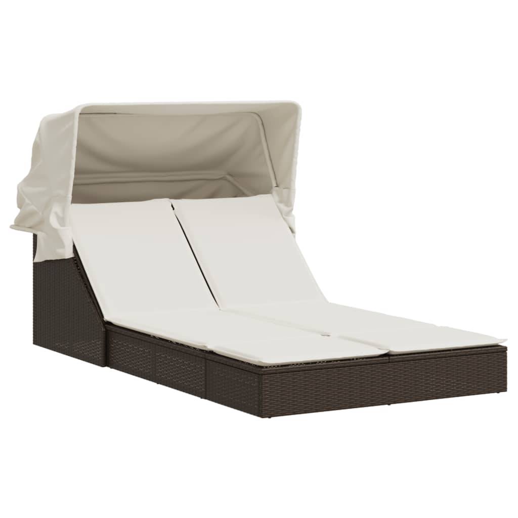 Lit Jardin Double Toit Pare-Soleil Résine Tressée Marron – ComfortXL Outdoor Living - Image 2