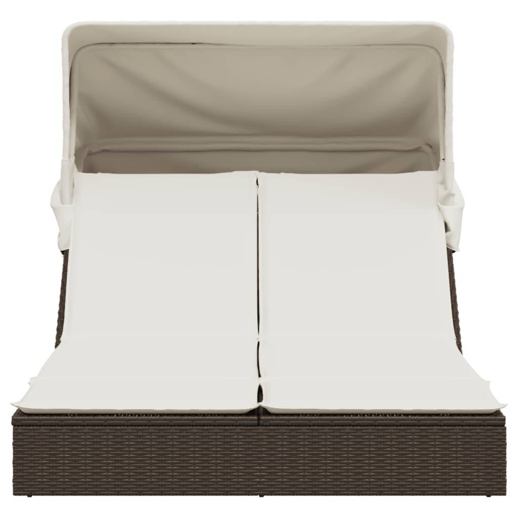 Lit Jardin Double Toit Pare-Soleil Résine Tressée Marron – ComfortXL Outdoor Living - Image 3