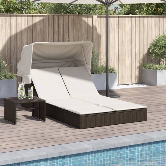 Lit Jardin Double Toit Pare-Soleil Résine Tressée Marron – ComfortXL Outdoor Living - Image 1