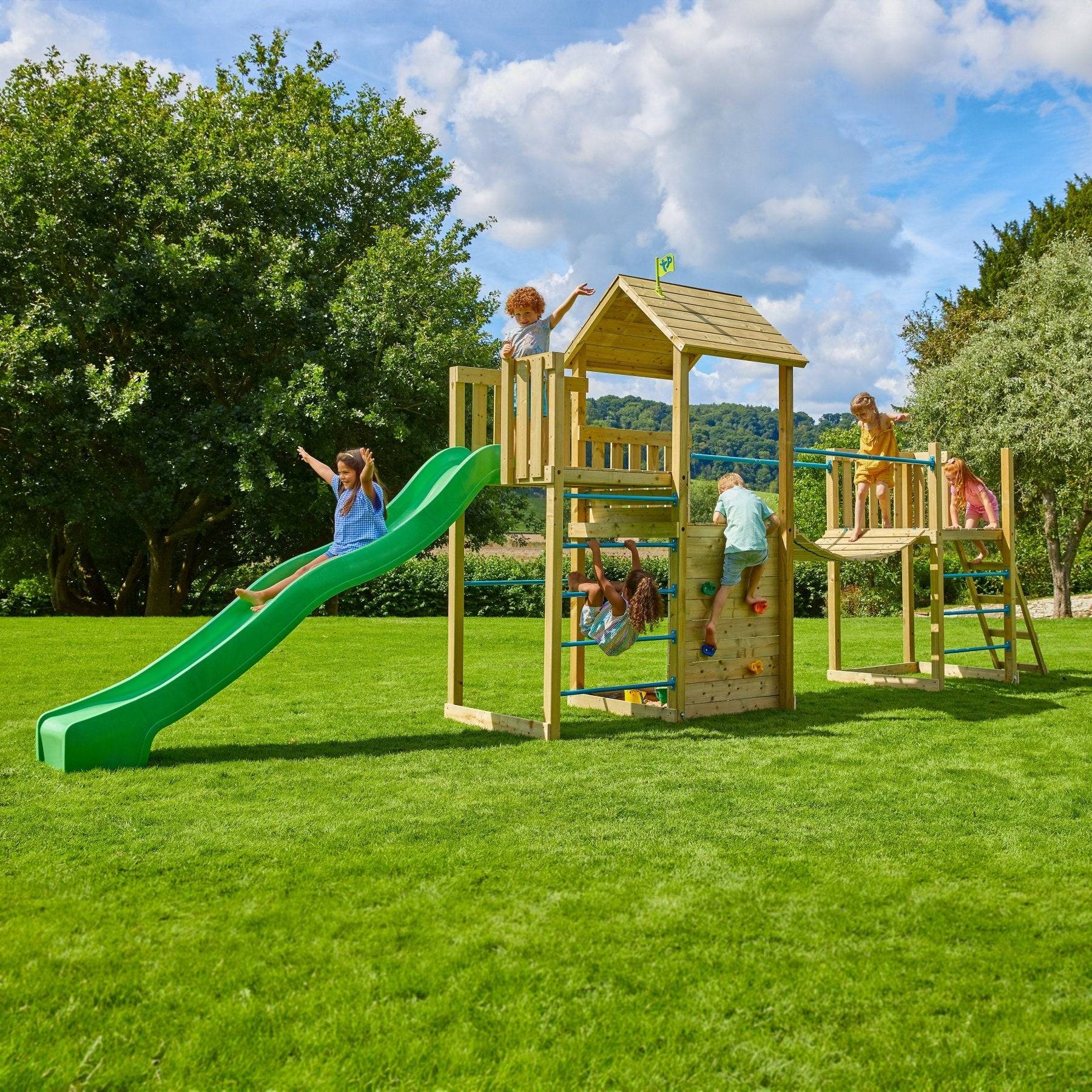Tp Toys - AIre de jeux toboggan et pont suspendu - bois FSC® - H270 cm - CITRONNIER SKYWOOD - Imagen 1