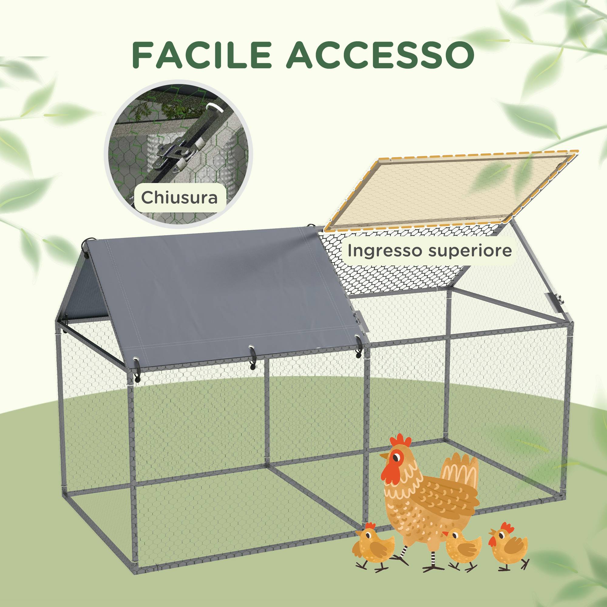 Enclos poules acier extérieur grand espace avec toit Oxford 198x100x120cm - ComfortXL Outdoor Living - Image 7