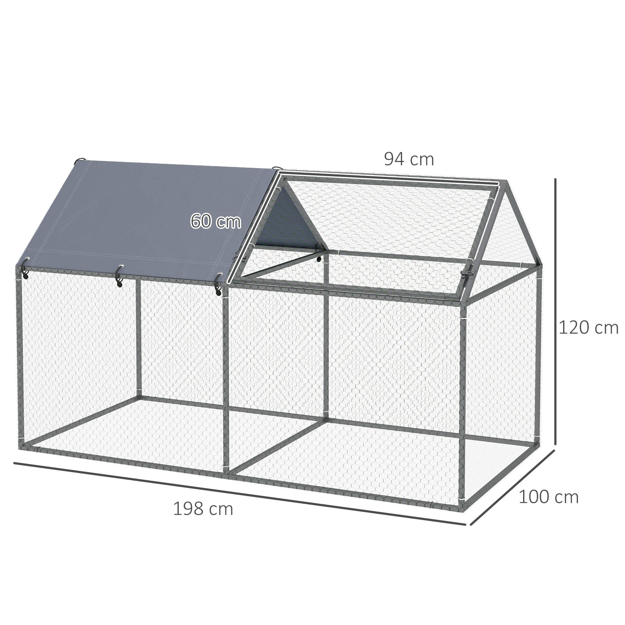 Enclos poules acier extérieur grand espace avec toit Oxford 198x100x120cm - ComfortXL Outdoor Living - Image 5
