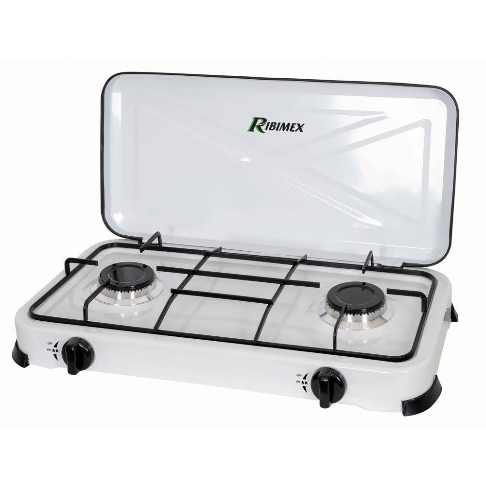 Ribimex - Réchaud à gaz 2 feux 4 pieds 4,4kw blanc avec couvercle