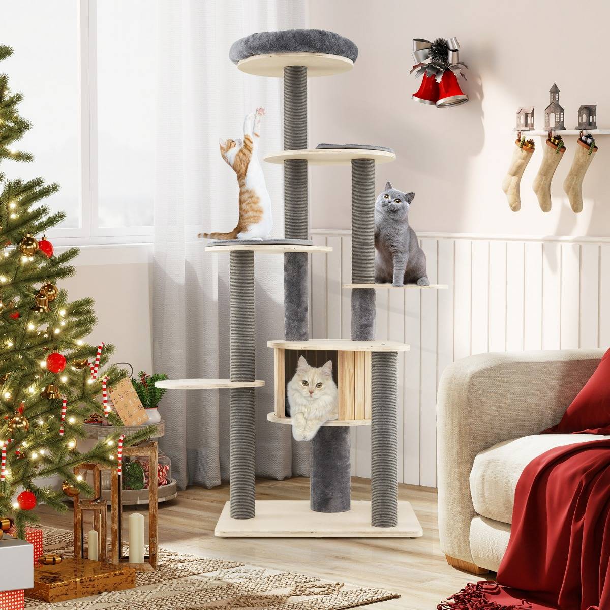 Maison Chic - Arbre à Chat Haut de 172cm Tour à Chat Multi-Niveaux avec Perchoir Supérieur Rembourré Condo Privé - Image 2