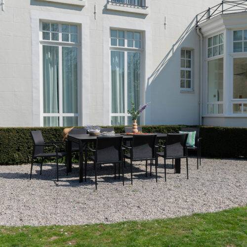 Table de jardin 8/12p en aluminium et plateau en verre poli Noir MODULO - Image 6