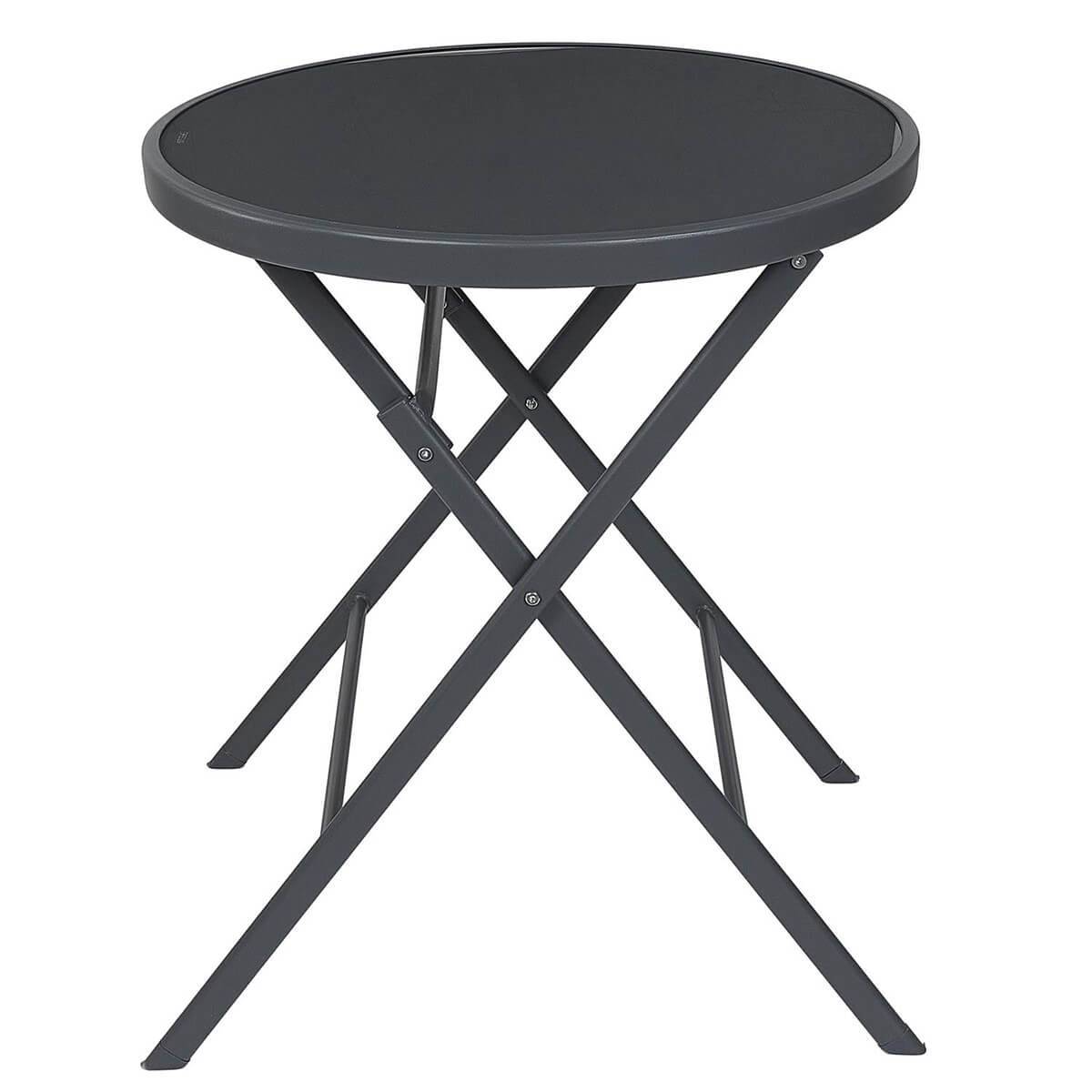 ALTOBUY - Table Pliante de Jardin Ronde Grise en Métal et Verre Trempé - SOHAN - Image 1