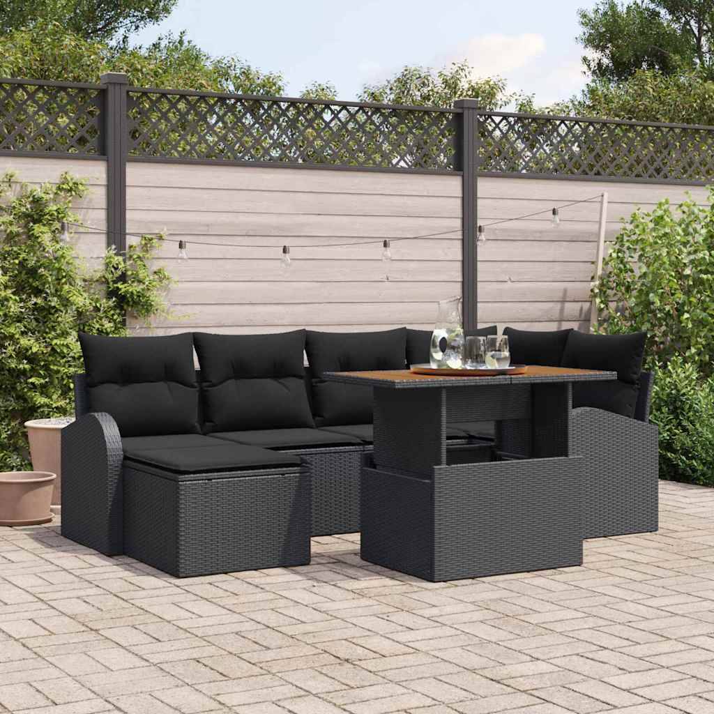 Salon de Jardin 5 Places 7 pcs Poly Rotin avec Table Basse et Rangement Noir – ComfortXL Outdoor Living - Image 1