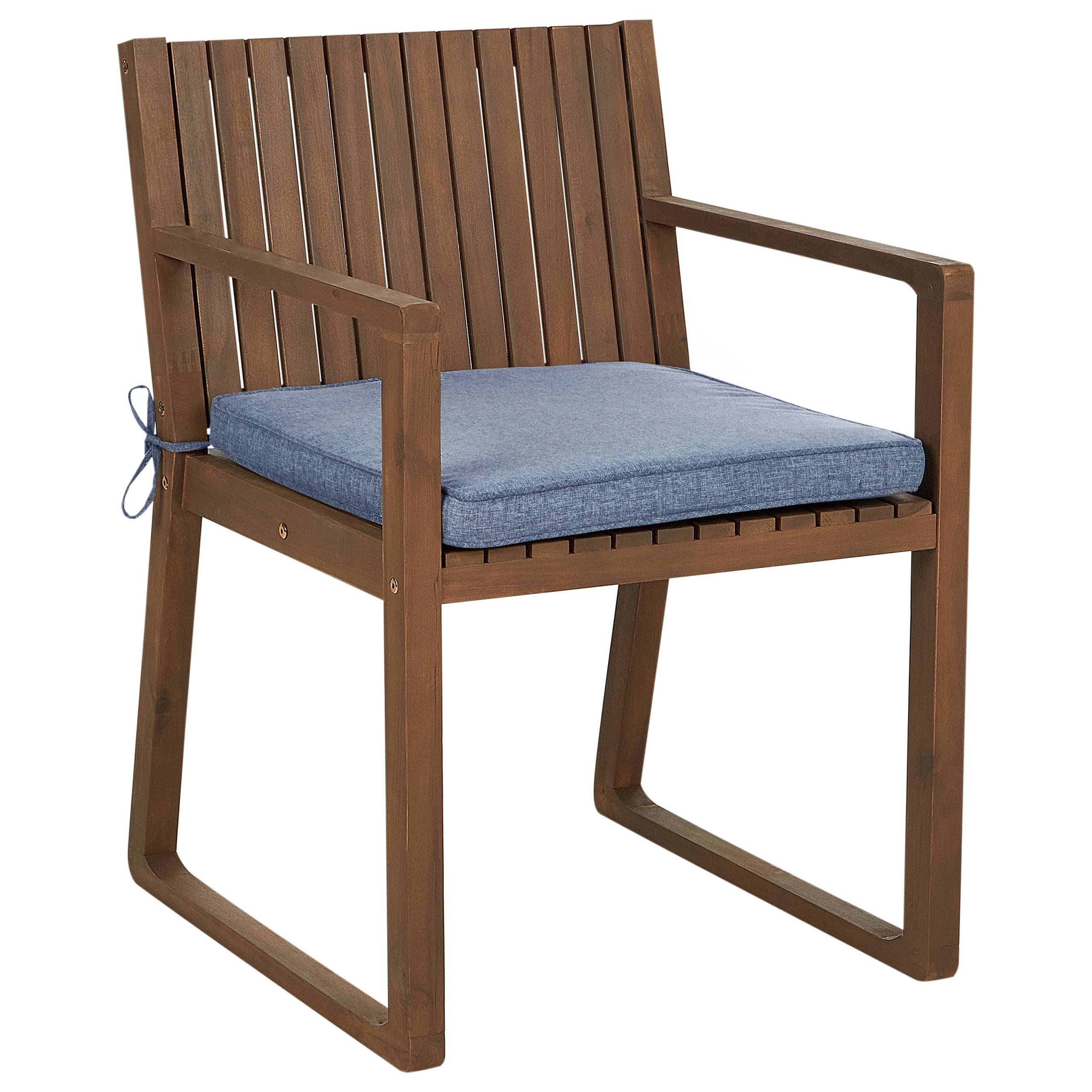 Beliani - Ensemble de Salle à Manger Extérieur Table en Bois d'Acacia Foncé 8 Chaises et Coussins Bleu Jardin Rustique - Imagen 4