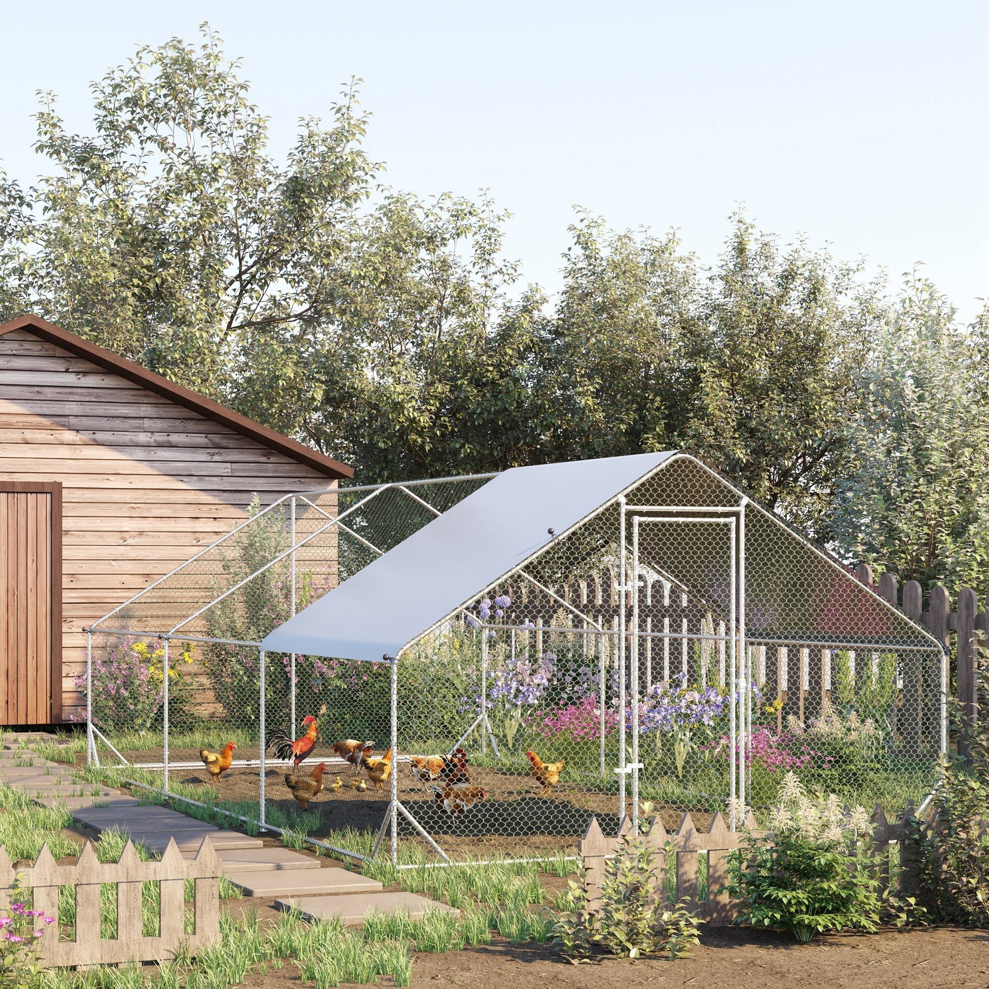 ComfortXL - Enclos poulailler acier galvanisé 3 x 2 x 2 m pour 4 à 6 poules avec toit d’ombrage - ComfortXL Outdoor Living - Image 3