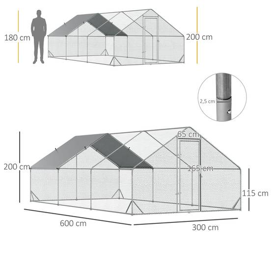 ComfortXL - Enclos poulailler acier galvanisé 3 x 2 x 2 m pour 4 à 6 poules avec toit d’ombrage - ComfortXL Outdoor Living - Image 5