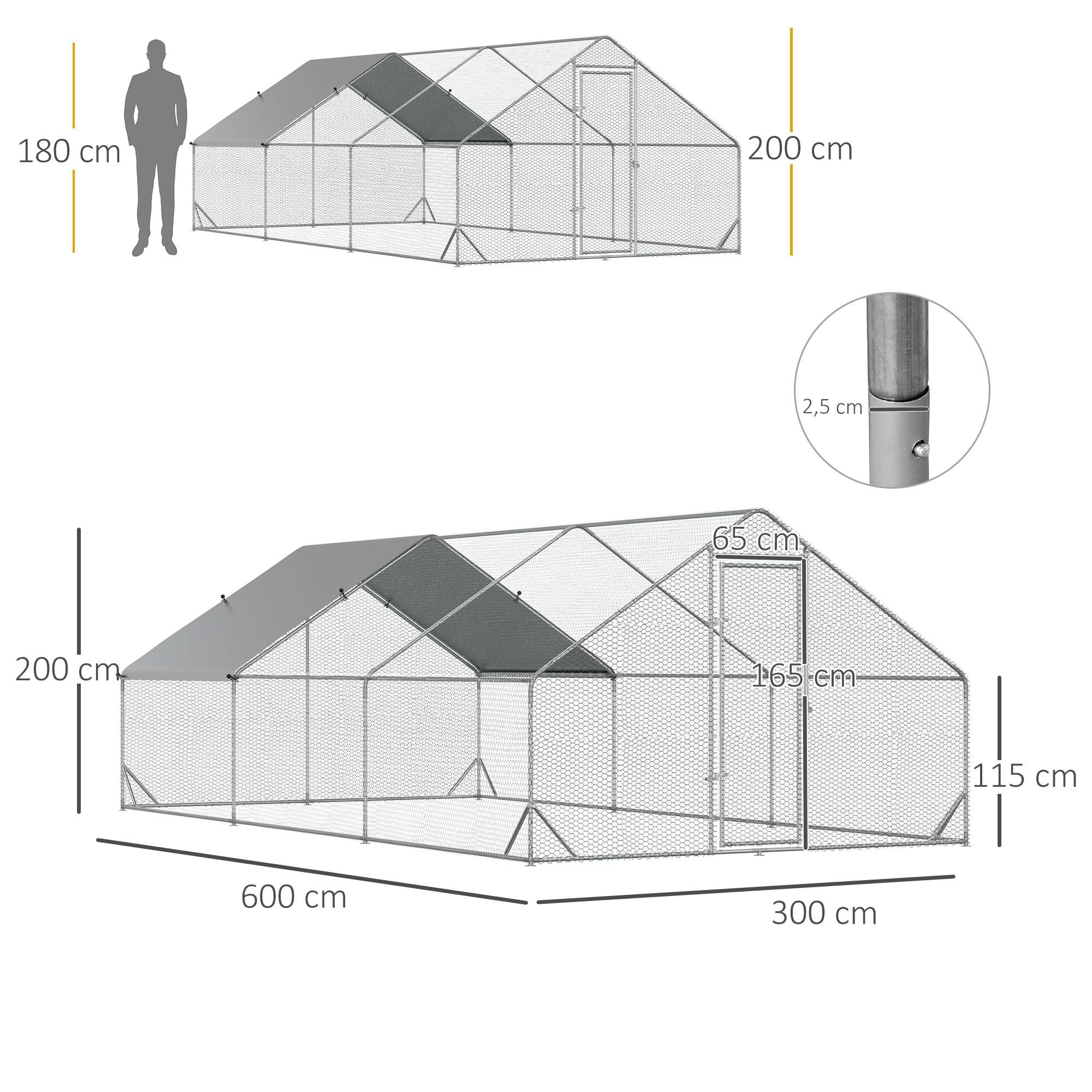 ComfortXL - Enclos poulailler acier galvanisé 3 x 2 x 2 m pour 4 à 6 poules avec toit d’ombrage - ComfortXL Outdoor Living - Image 5