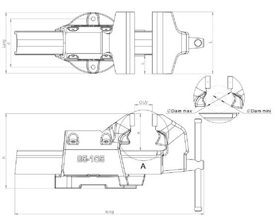 Étau d'établis DOLEX Serie 80 avec serre tube - Ouverture : 185 mm - 87 - Image 2