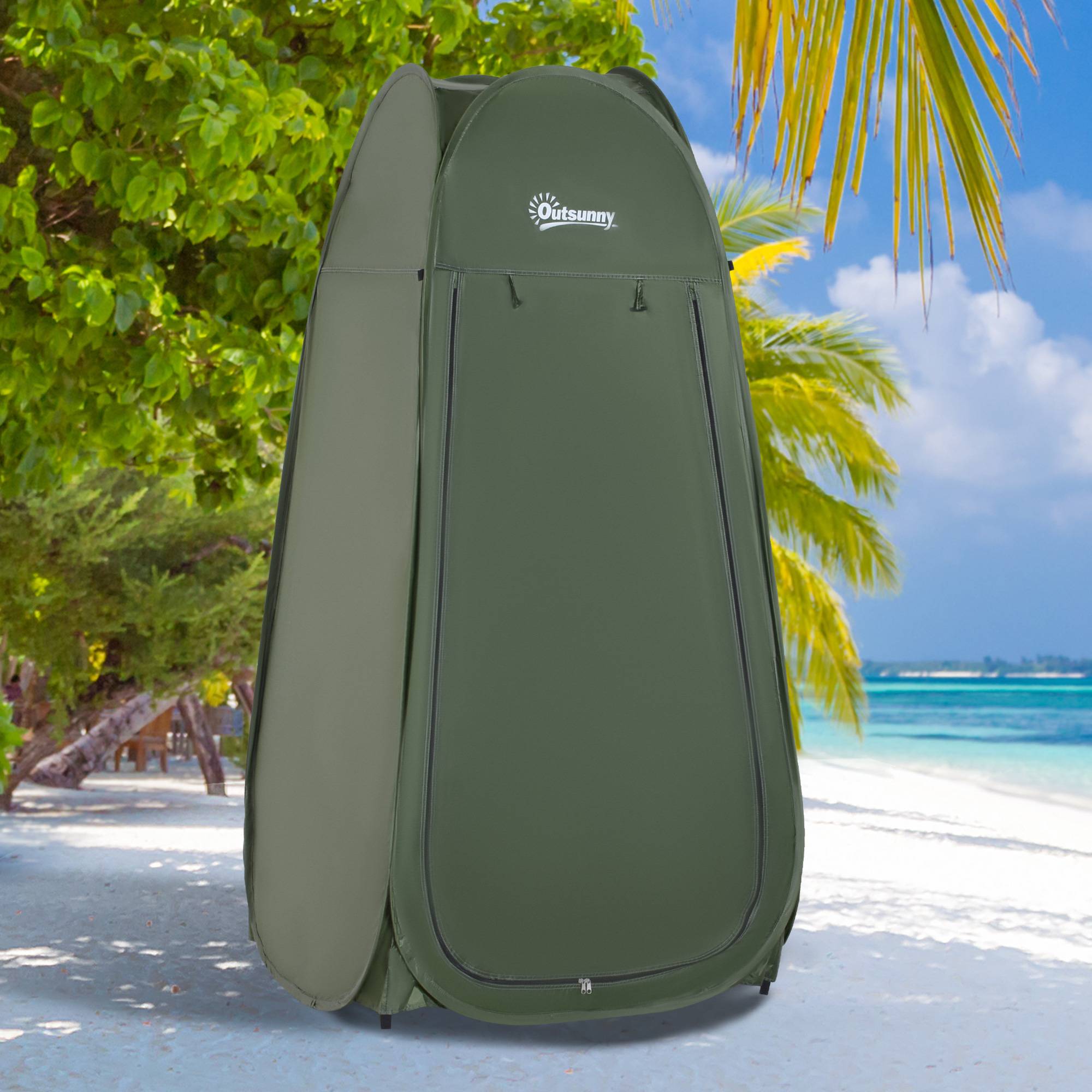 Tente de douche pliable avec protection UV, toit imperméable et poignée pour le camping et la plage, 100 x 100 x 185 cm, verte - Image 3