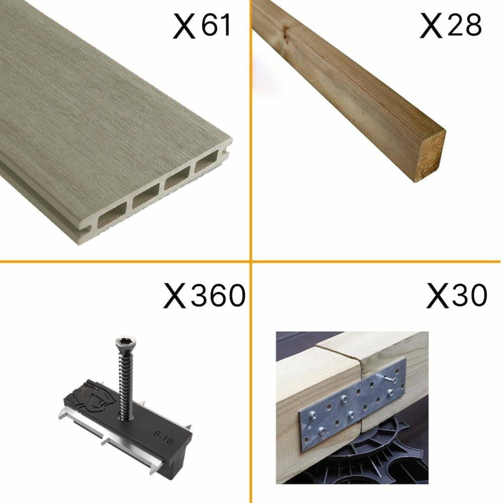 Kit Terrasse Composite NAVIA 20m² - gris clair - 61 lames de terrasse (220 x 14.5 x 2.2 cm) - Fixation par Clips - Terrasse - Imagen 2