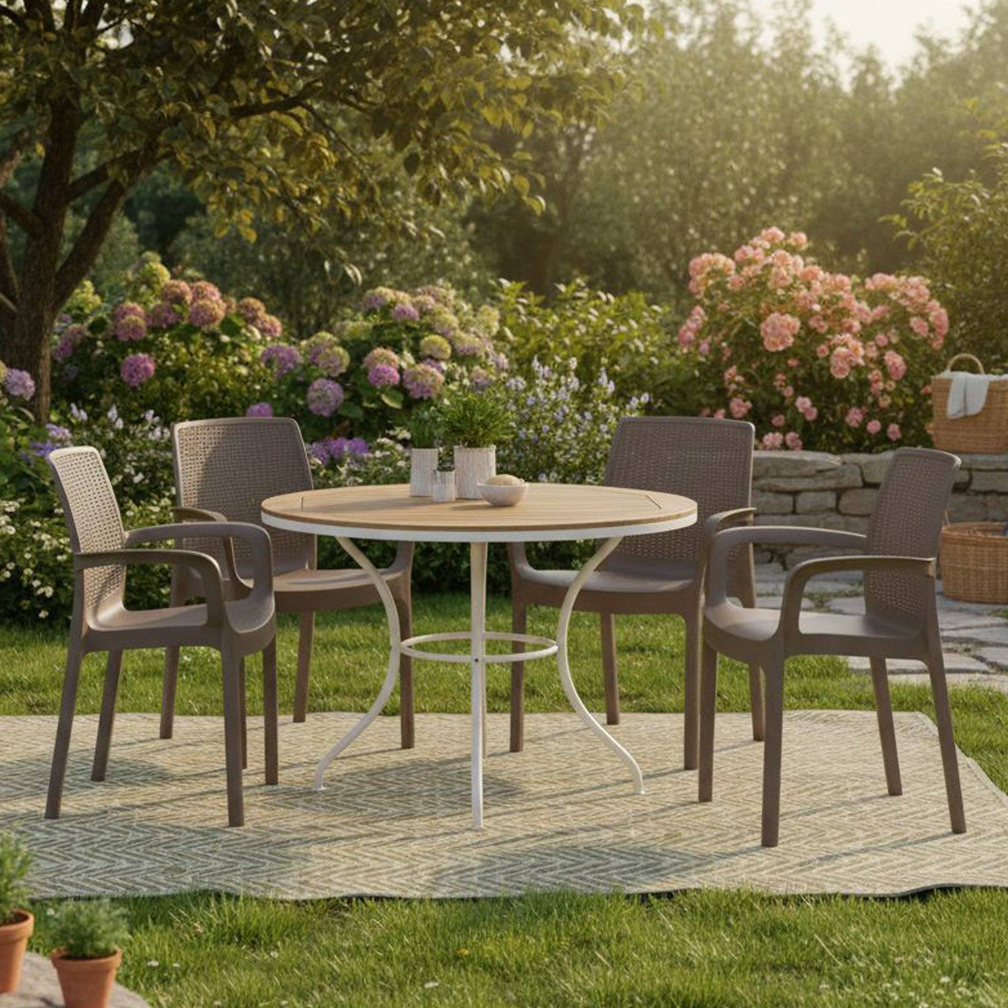 Dmora - Chaise d'extérieur Viterbo, Sièges de jardin, Chaise de table à manger, Fauteuil d'extérieur effet rotin, 100% Made in Italy, 54x60h82 cm, Marron - Imagen 2