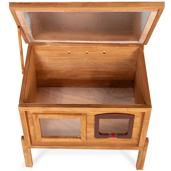 Niche autochauffante en bois pour chat avec porte et fenêtre - Image 4