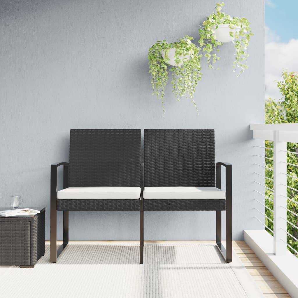 ComfortXL - Banc de Jardin 2 Places Plastique Aspect Rotin avec Coussins Crème Noir 103cm – ComfortXL Outdoor Living - Image 1