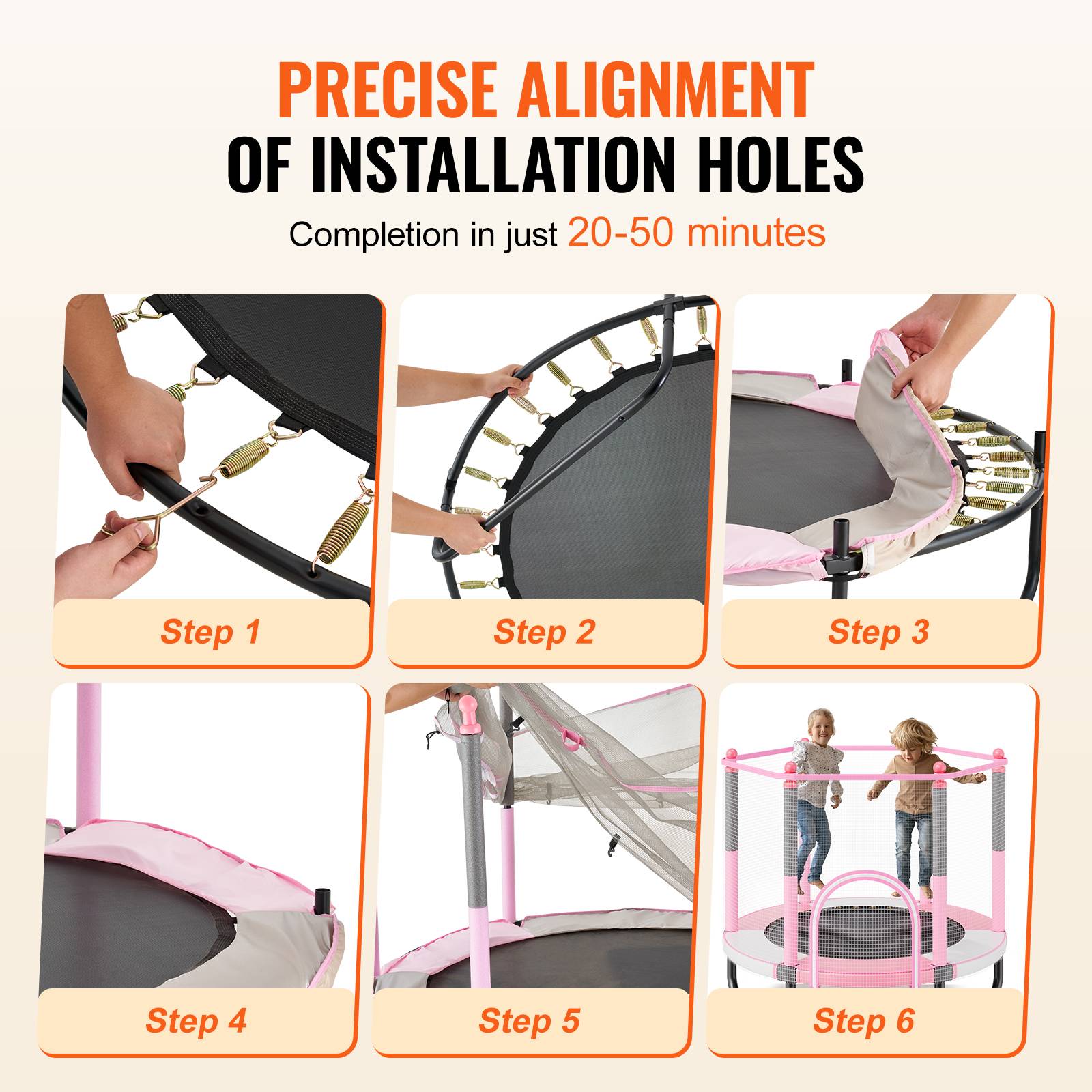 Vevor - VEVOR mini trampoline enfant 1545 mm, filet de sécurité 360°, panier de basket et balle, pour enfants 3+ ans, rose - Image 5