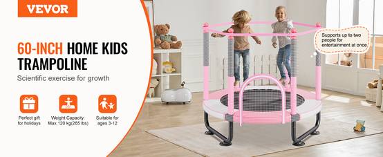 Vevor - VEVOR mini trampoline enfant 1545 mm, filet de sécurité 360°, panier de basket et balle, pour enfants 3+ ans, rose - Image 9