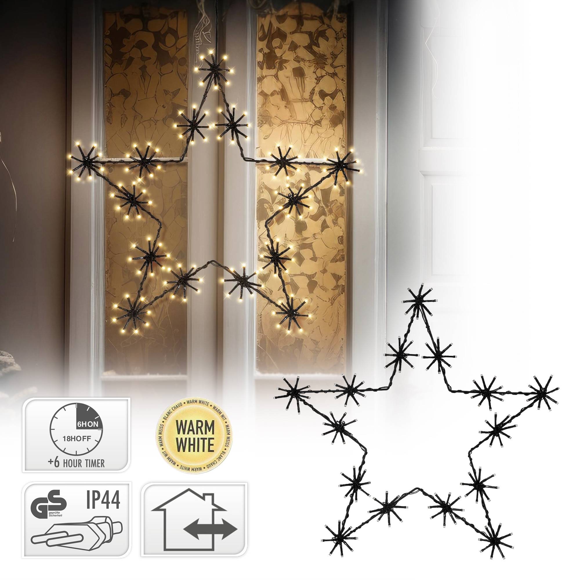 Ecd-Germany - Étoile de Noël  à LED 50 cm ornement décoration d'hiver lumineuse en métal IP44 - Imagen 2