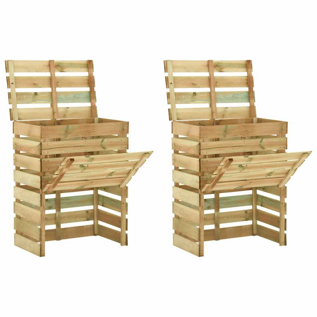 Lot de 2 Composteurs Jardin Bois Pin Imprégné à Lattes 80x50x100 cm Compostage Naturel Brun - ComfortXL Outdoor Living - Image 1