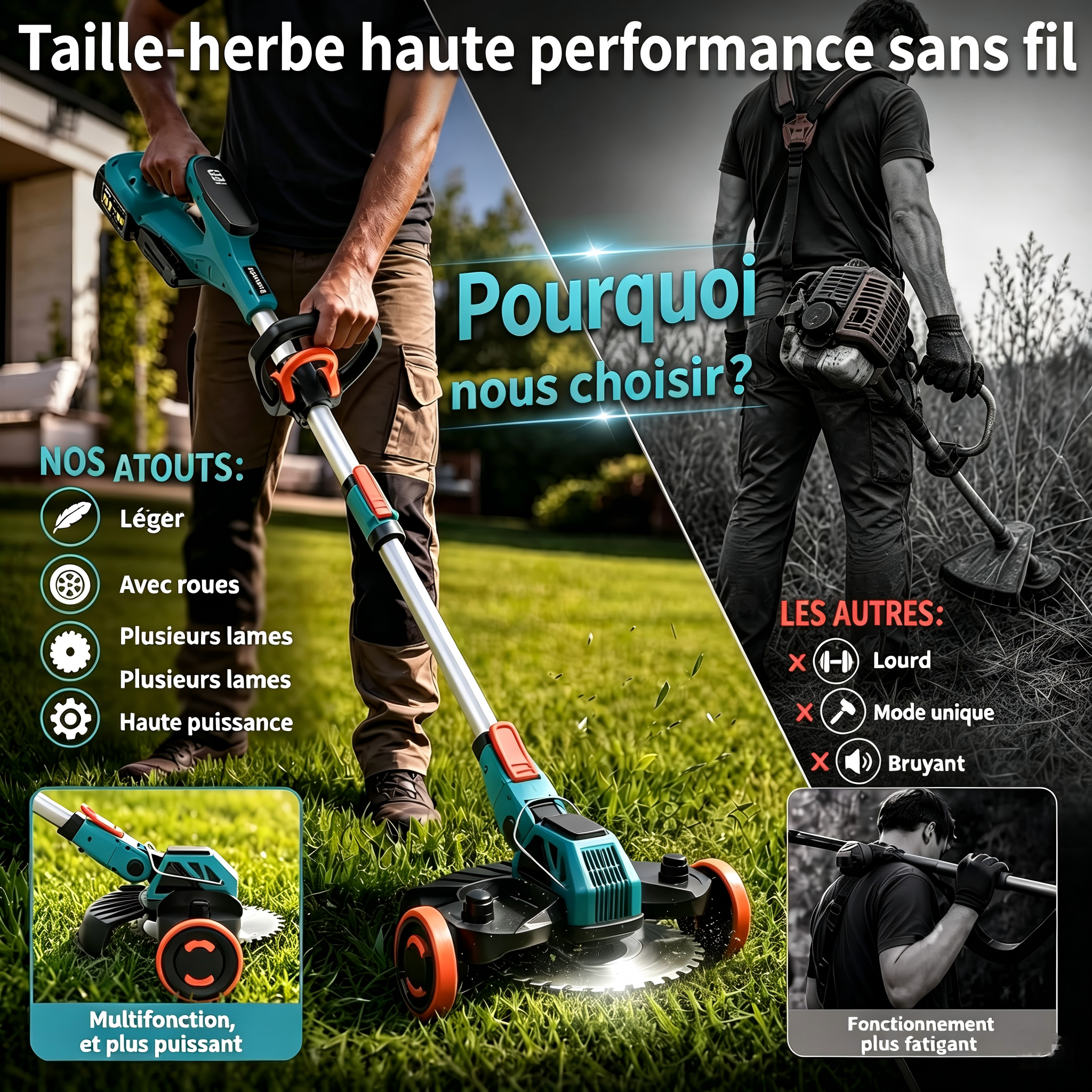 Sans Marque - Tondeuse à gazon multifonctionnelle sans fil Traumheim - Image 4