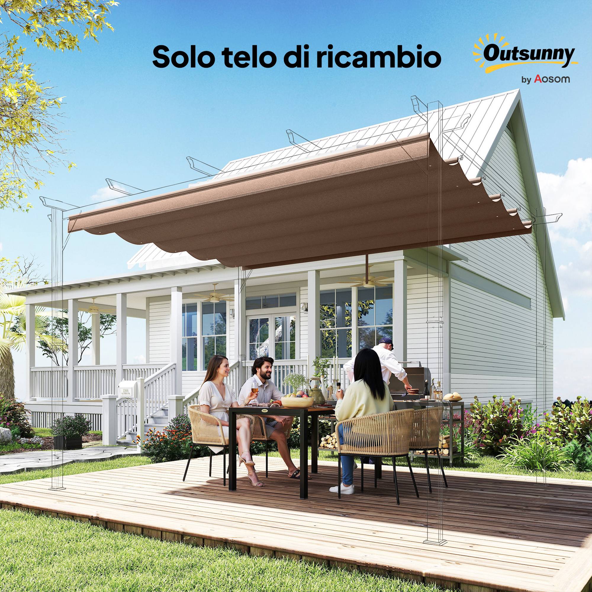 Toile pergola respirante polyester 4x3 m café 10 trous drainage - Image 10