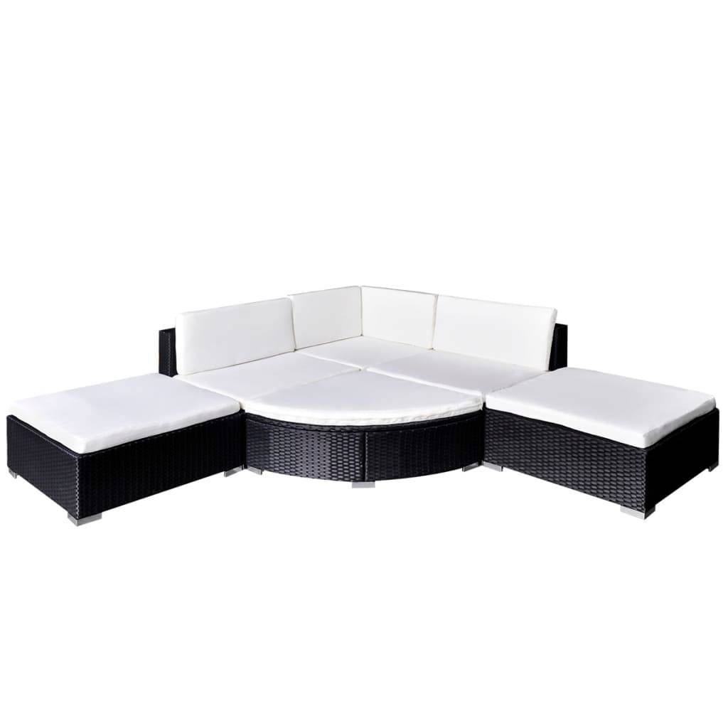Helloshop26 - Salon de jardin meuble d'extérieur ensemble de mobilier 6 pièces avec coussins résine tressée noir - Imagen 2