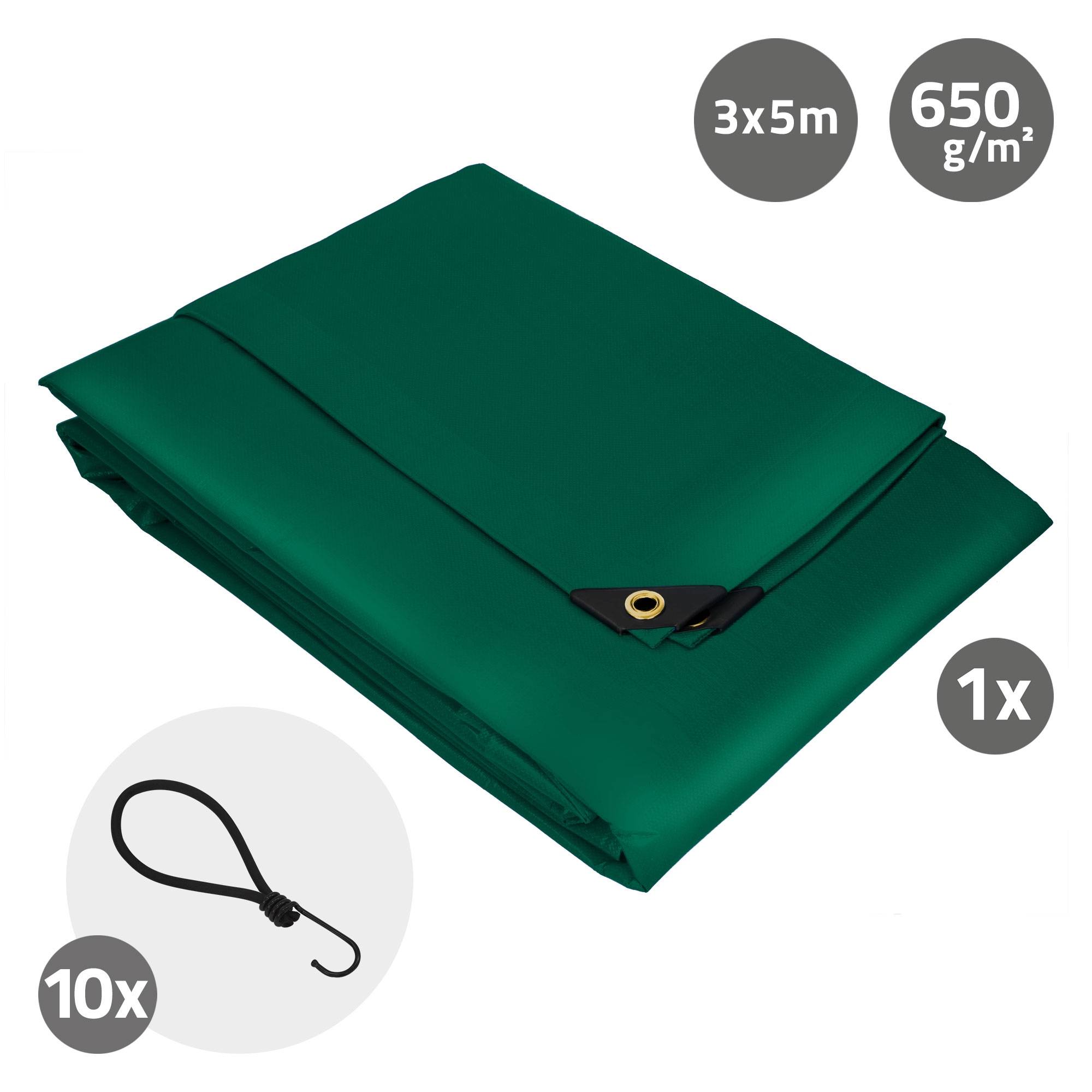 Ecd-Germany - Bâche de Protection Premium avec Œillets + 10 Crochets, 5x3m 15m², 650g/m², Vert, Tissu PVC, Indéchirable, Imperméable - Imagen 6