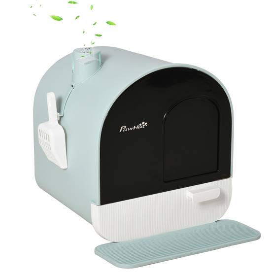 Litière fermée pour chats avec filtres, pelle et bac, PP, 43x44x47cm, vert - Image 1