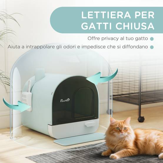 Litière fermée pour chats avec filtres, pelle et bac, PP, 43x44x47cm, vert - Image 7