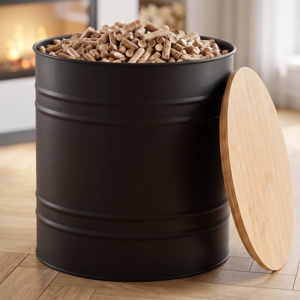 Réservoir Pellets & Granulés Rond, Cap. 15kg, Métal Noir CASABEL - Image 1
