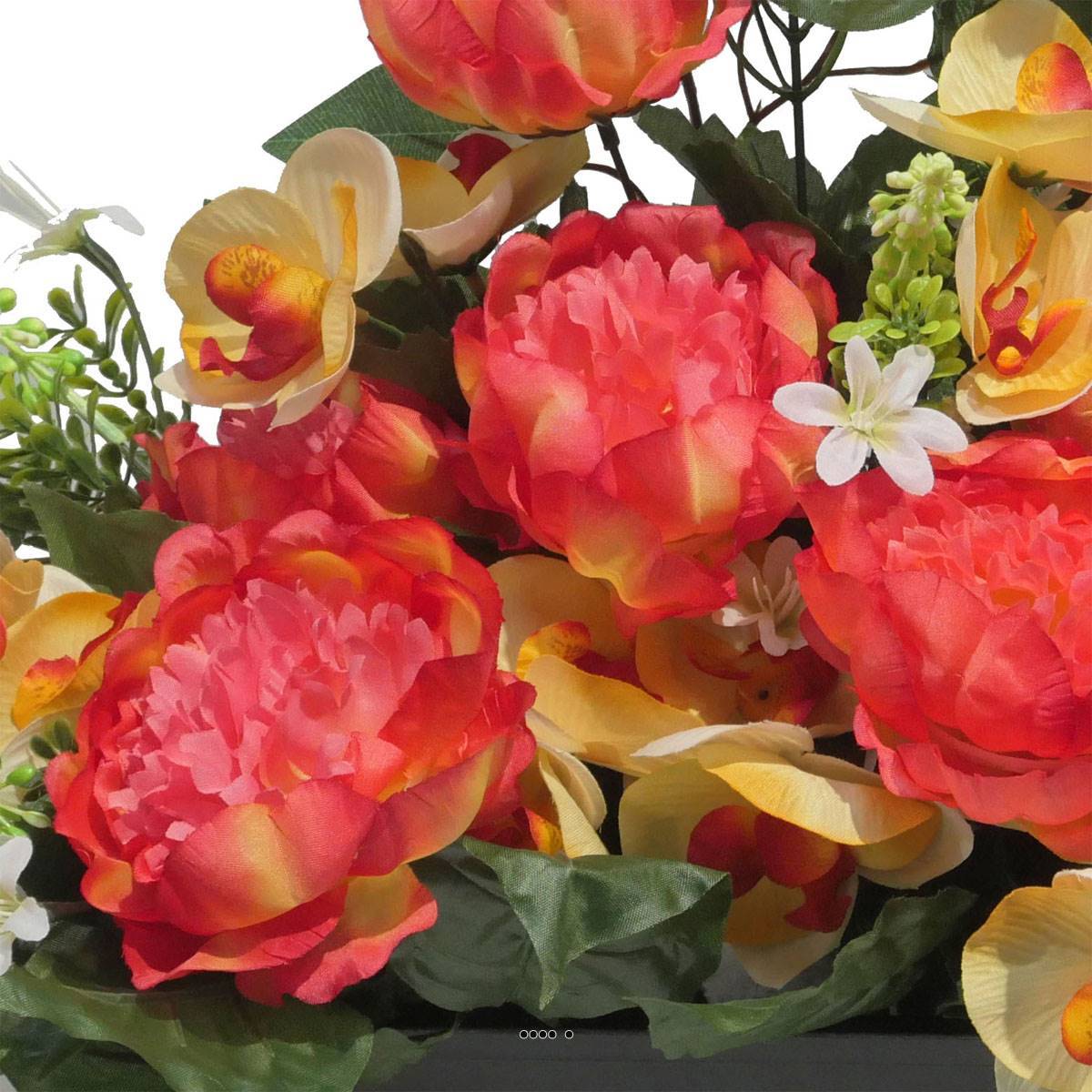Artificielles - Devant de tombe de Pivoine, Orchidée, mini fleurs et ficus Rose fushia artificiels pour la Toussaint - couleur: Rose fushia 730 - Imagen 3