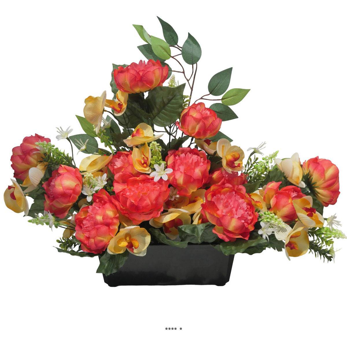 Artificielles - Devant de tombe de Pivoine, Orchidée, mini fleurs et ficus Rose fushia artificiels pour la Toussaint - couleur: Rose fushia 730 - Imagen 2