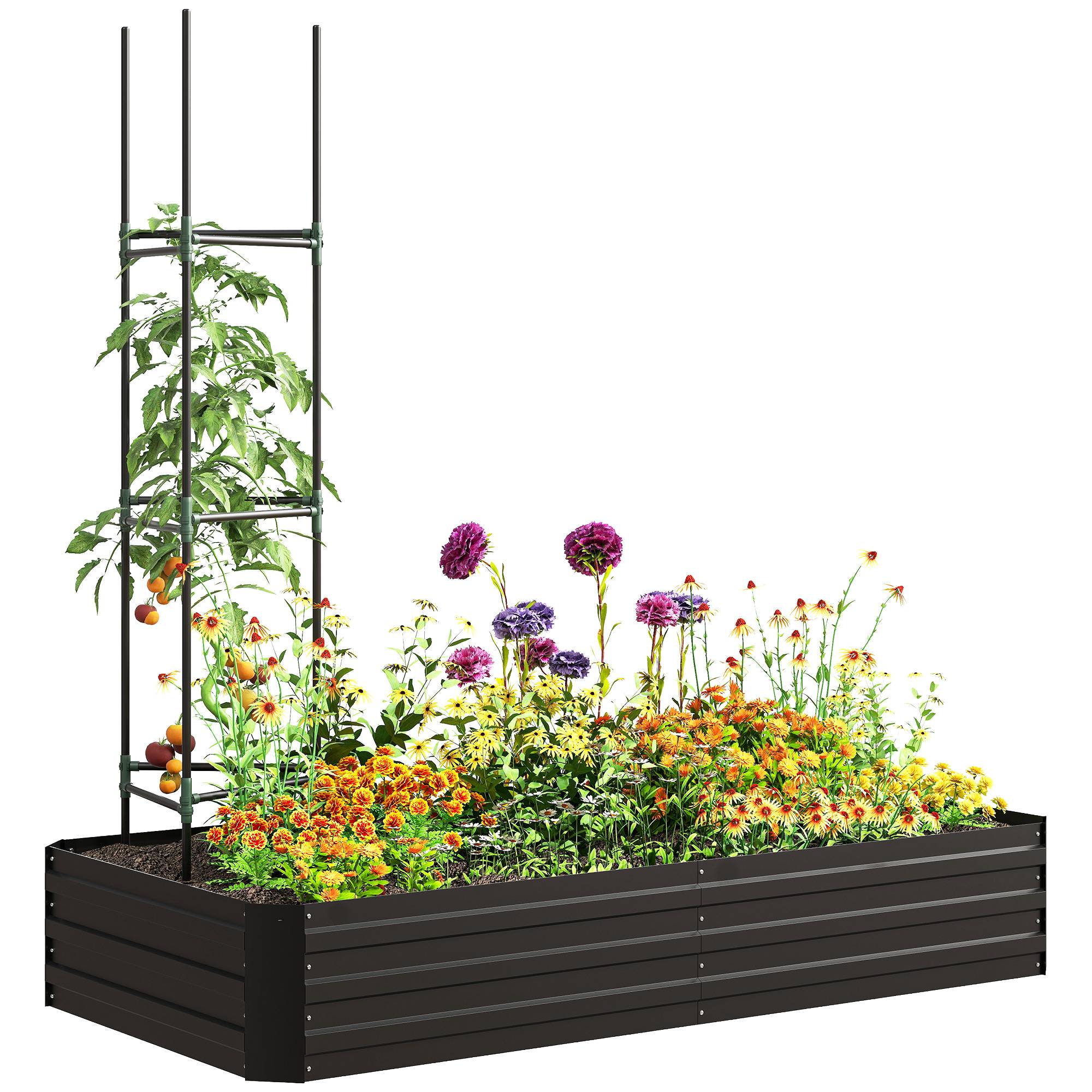 Sans Marque - Carré potager jardinière rectangulaire en acier galvanisé tuteurs pour tomates et plantes grimpantes 180 x 90 x 29,5 cm