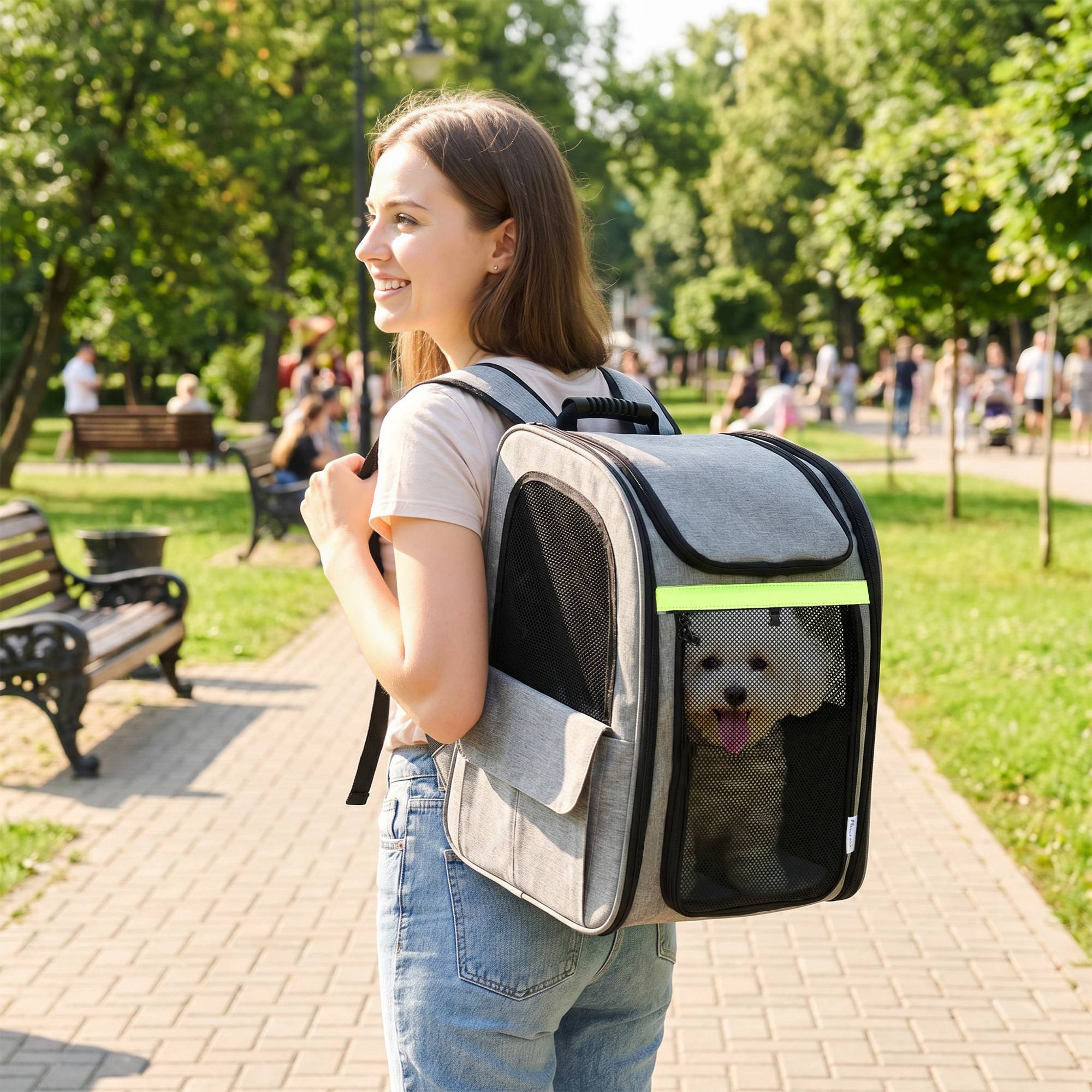 Sac de transport extensible pour chien et chat polyester poches multiples gris clair - ComfortXL Outdoor Living - Image 4