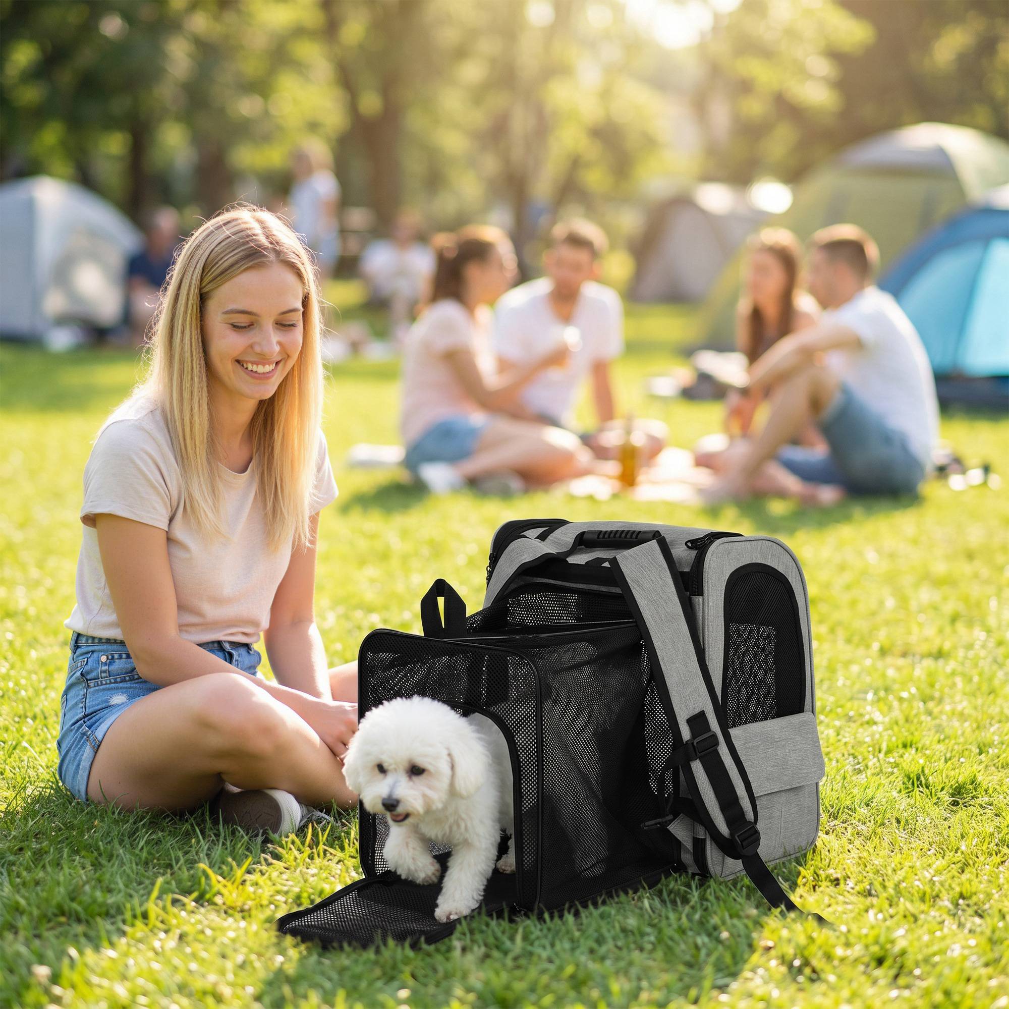 Sac de transport extensible pour chien et chat polyester poches multiples gris clair - ComfortXL Outdoor Living - Image 3