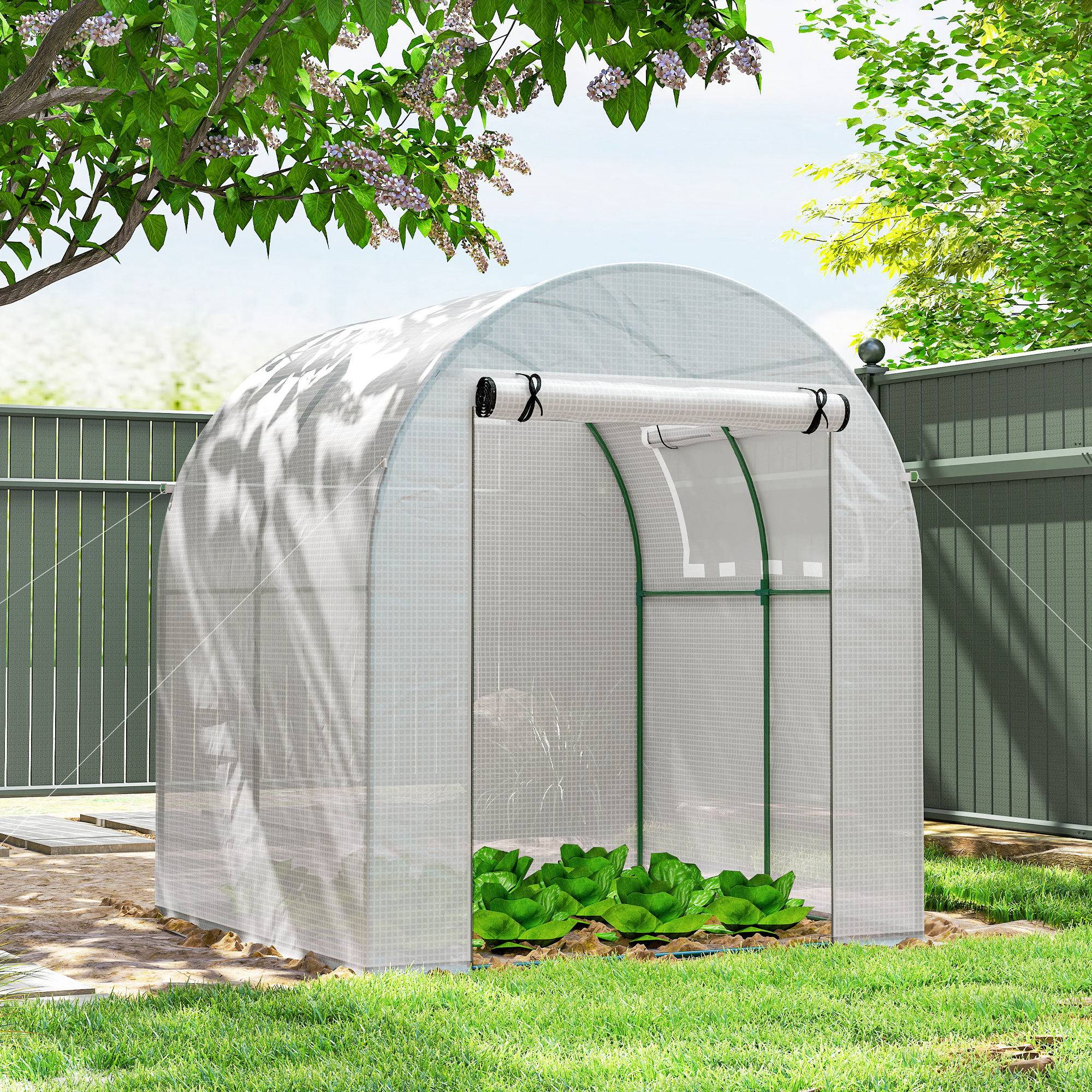 Serre de jardin acier bâche plastique pour semis fleurs fenêtres 180x180x200cm blanc - ComfortXL Outdoor Living - Image 4