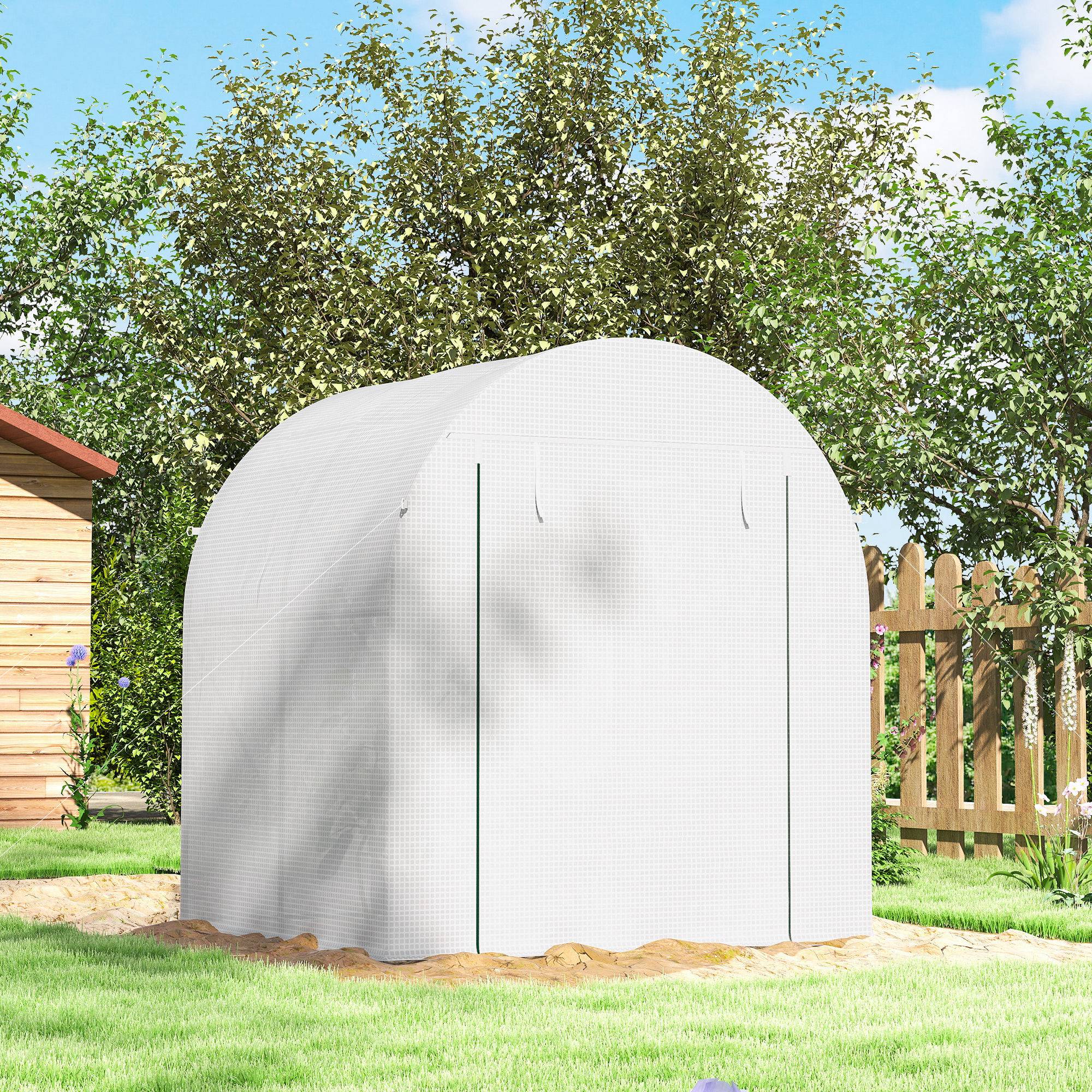 Serre de jardin acier bâche plastique pour semis fleurs fenêtres 180x180x200cm blanc - ComfortXL Outdoor Living - Image 10