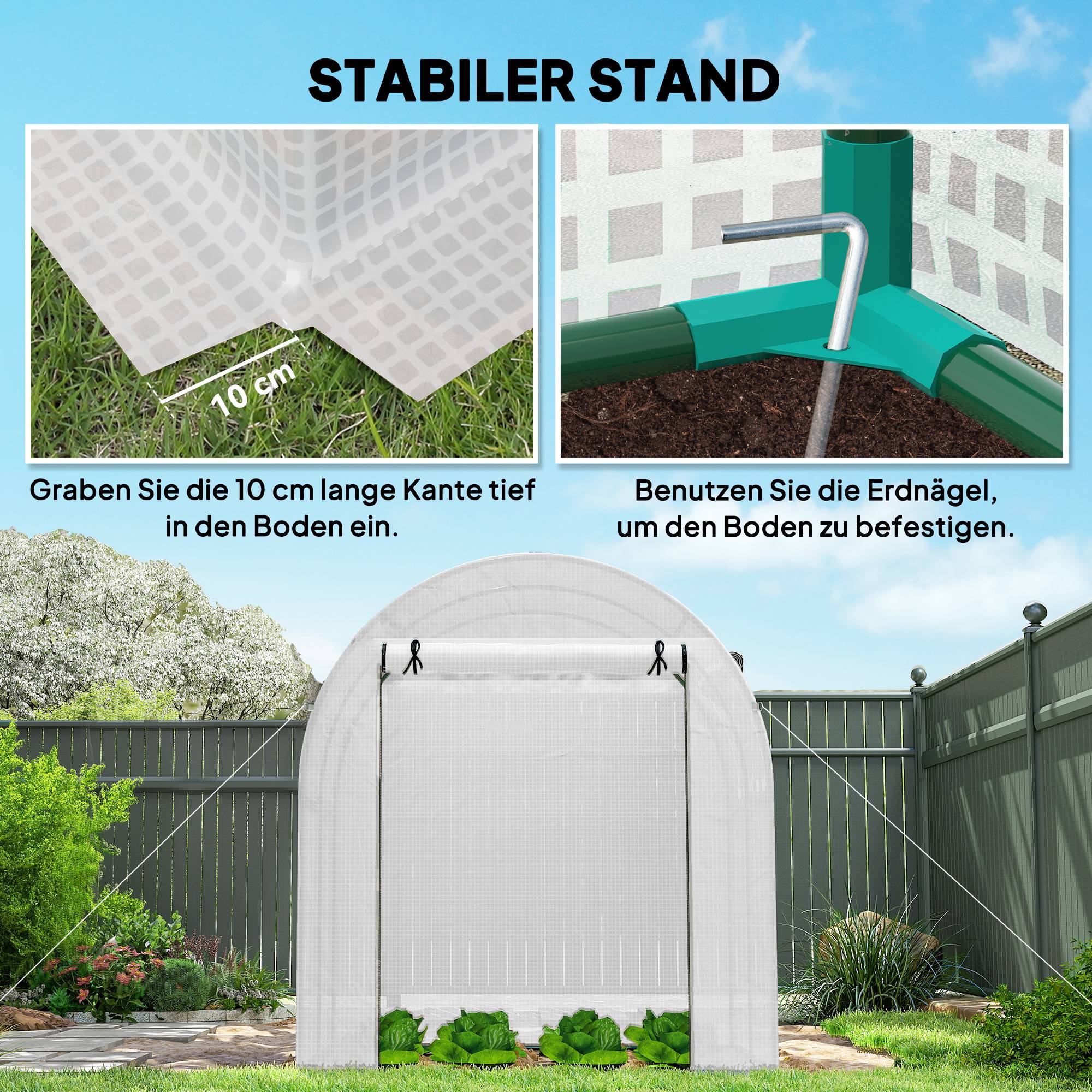 Serre de jardin acier bâche plastique pour semis fleurs fenêtres 180x180x200cm blanc - ComfortXL Outdoor Living - Image 7