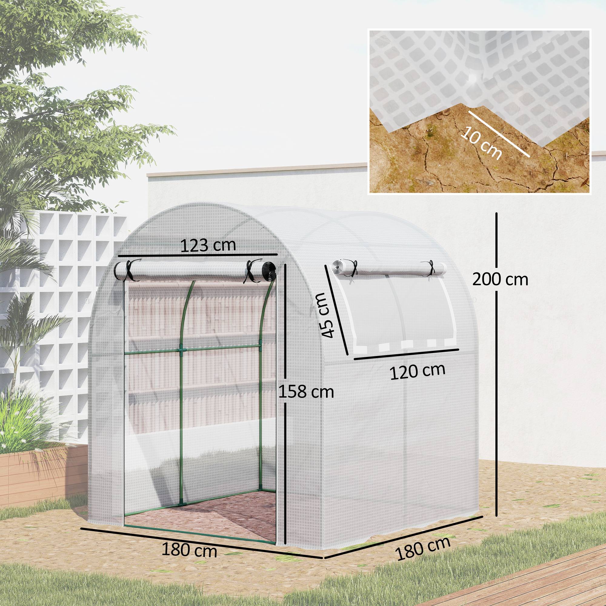 Serre de jardin acier bâche plastique pour semis fleurs fenêtres 180x180x200cm blanc - ComfortXL Outdoor Living - Image 5